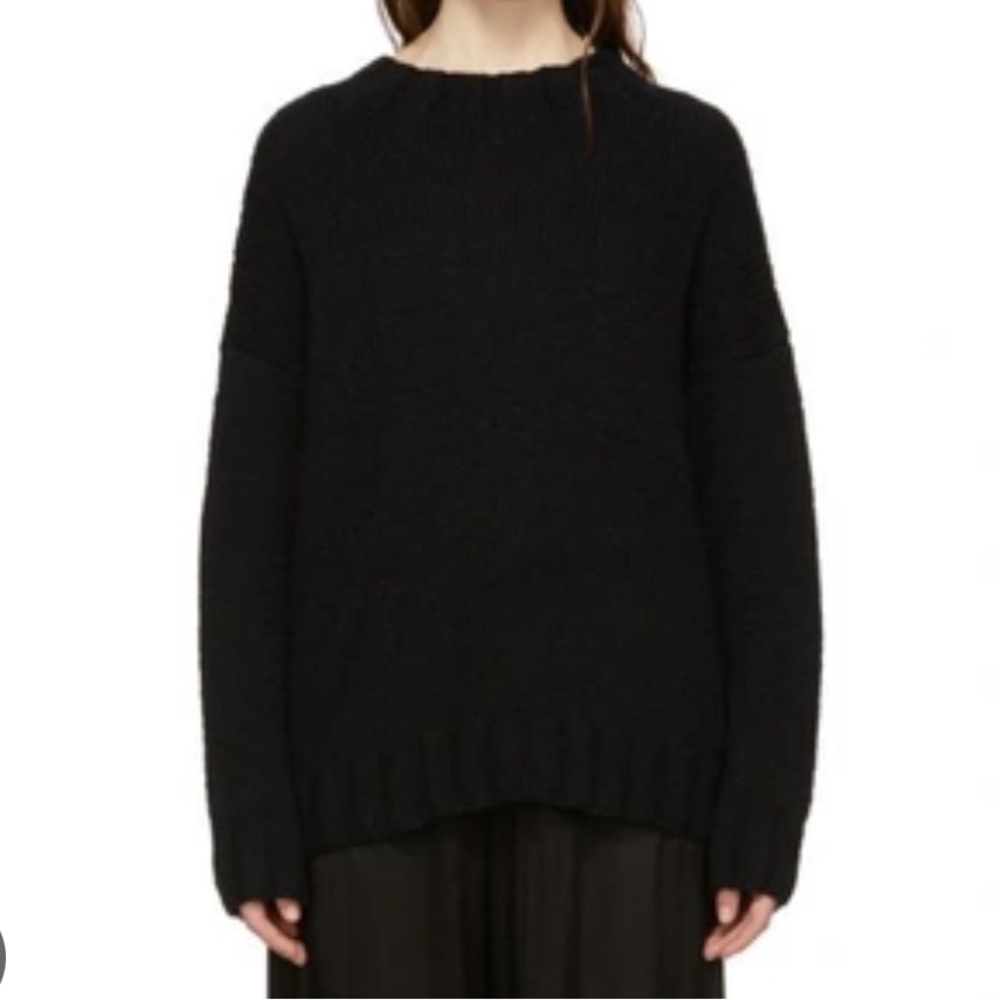 LAUREN MANOOGIAN Black Wide Crewneck Cotton Knit Sweater